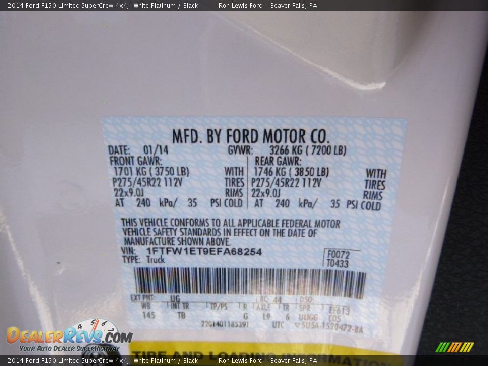 2014 Ford F150 Limited SuperCrew 4x4 White Platinum / Black Photo #20