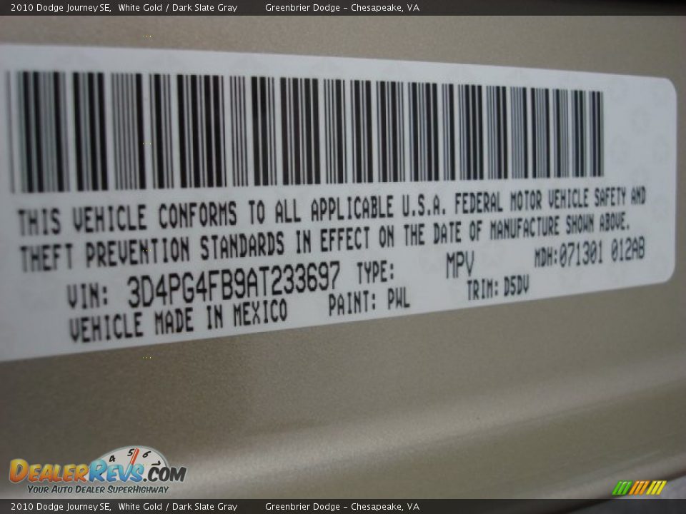 2010 Dodge Journey SE White Gold / Dark Slate Gray Photo #30