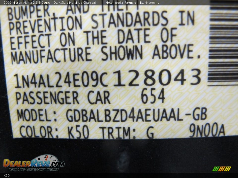 Nissan Color Code K50 Dark Slate Metallic