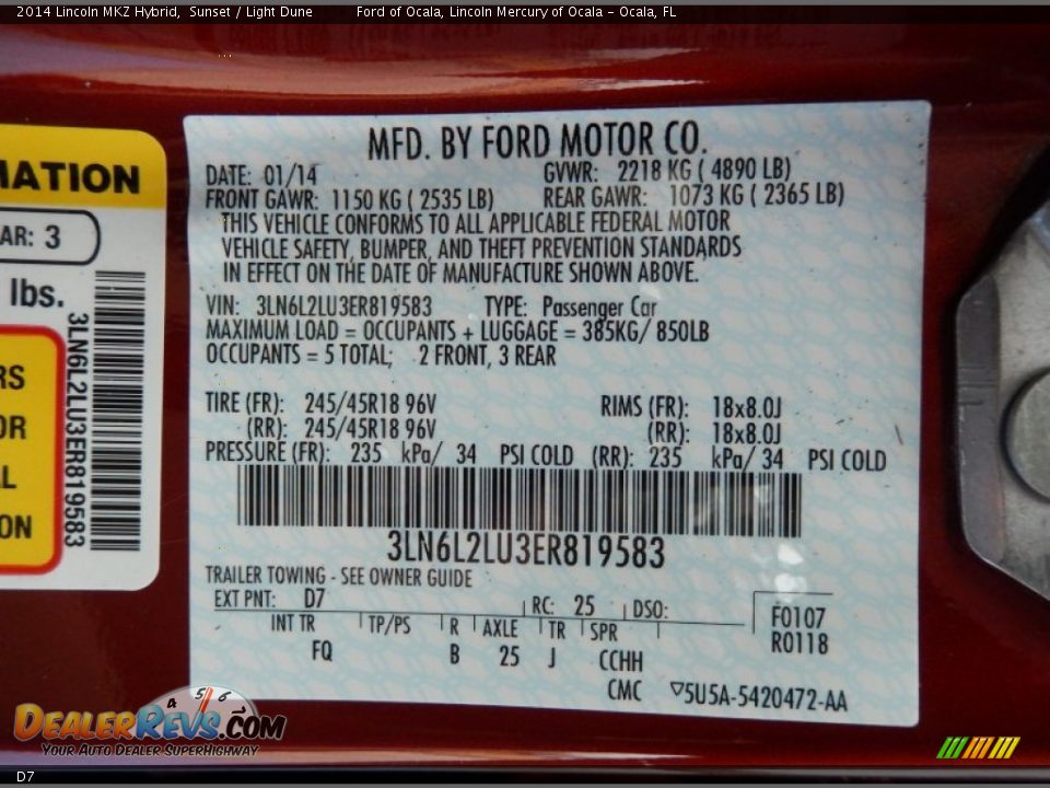 Lincoln Color Code D7 Sunset