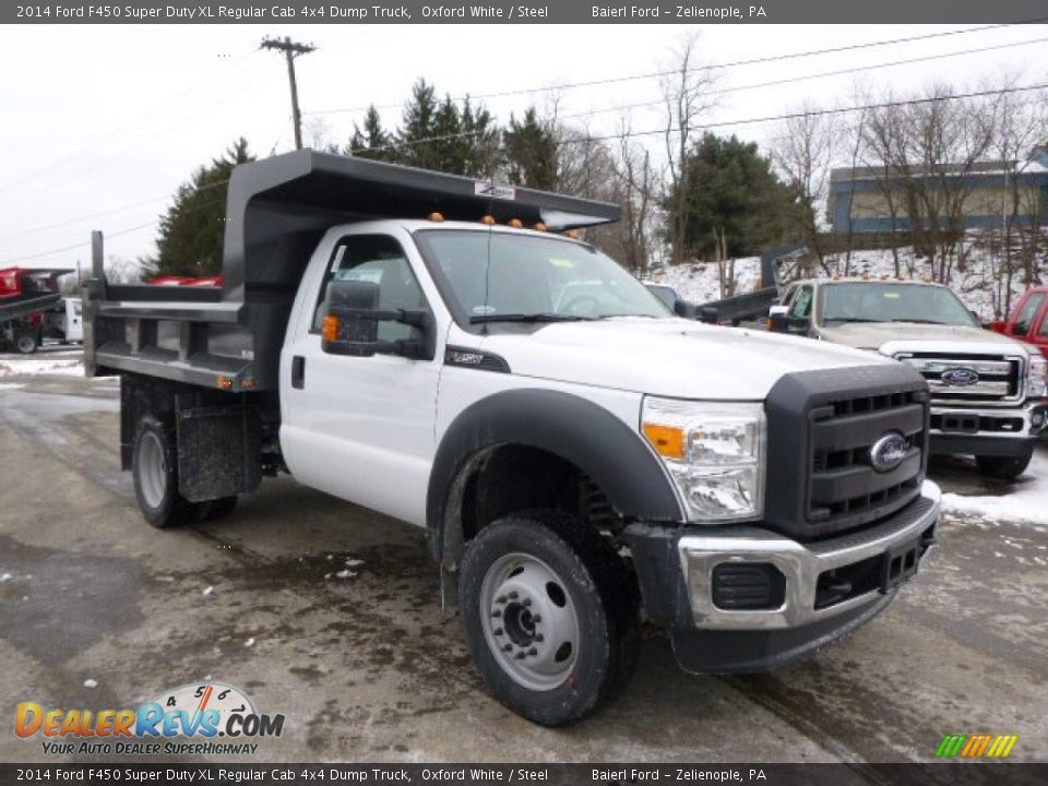 Front 3/4 View of 2014 Ford F450 Super Duty XL Regular Cab 4x4 Dump Truck Photo #2
