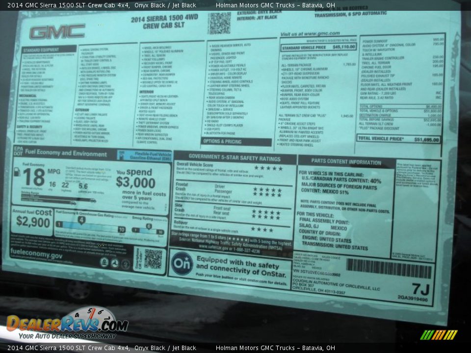 2014 GMC Sierra 1500 SLT Crew Cab 4x4 Onyx Black / Jet Black Photo #35