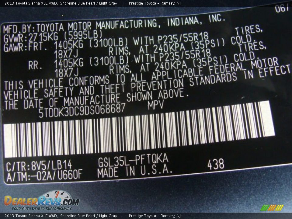 2013 Toyota Sienna XLE AWD Shoreline Blue Pearl / Light Gray Photo #15