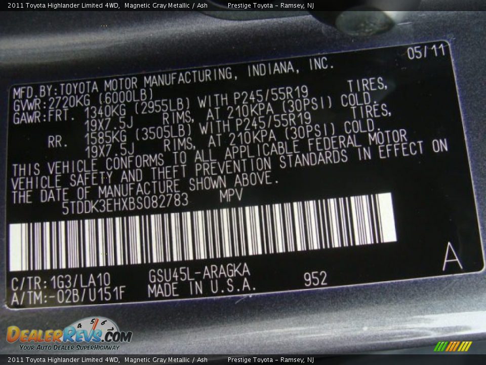 2011 Toyota Highlander Limited 4WD Magnetic Gray Metallic / Ash Photo #15