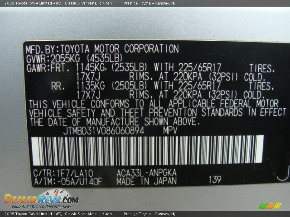 2008 Toyota RAV4 Limited 4WD Classic Silver Metallic / Ash Photo #15
