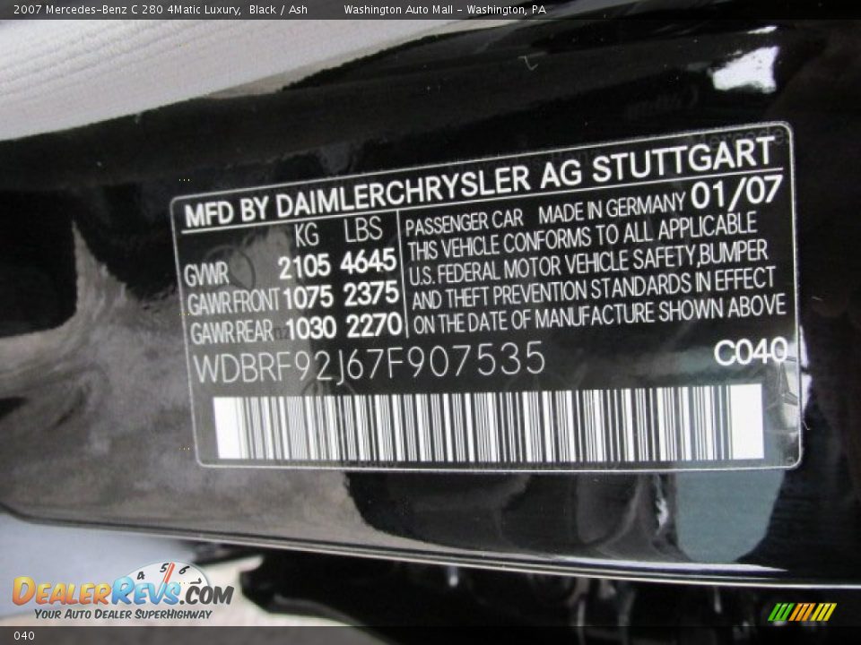 Mercedes-Benz Color Code 040 Black