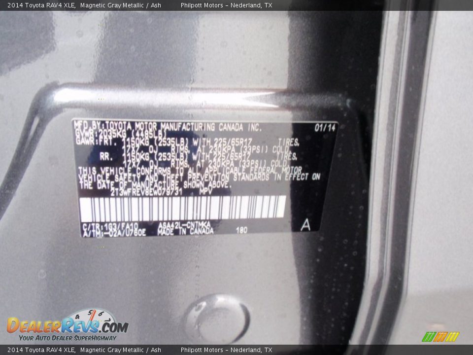 2014 Toyota RAV4 XLE Magnetic Gray Metallic / Ash Photo #36