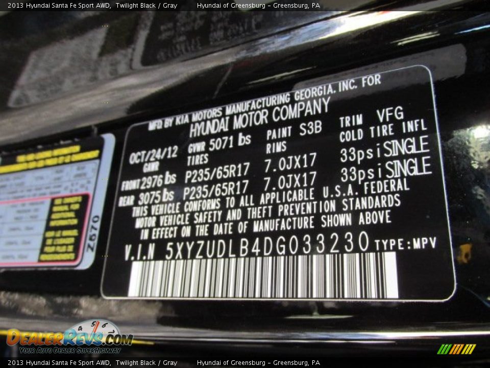 2013 Hyundai Santa Fe Sport AWD Twilight Black / Gray Photo #24