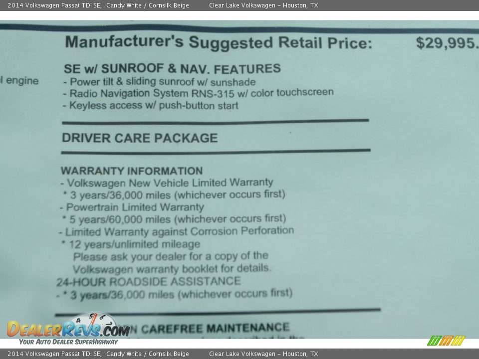 2014 Volkswagen Passat TDI SE Candy White / Cornsilk Beige Photo #9