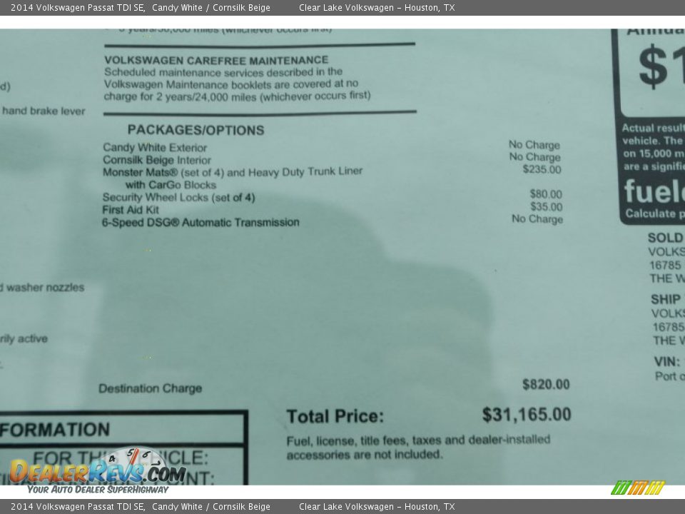 2014 Volkswagen Passat TDI SE Candy White / Cornsilk Beige Photo #10