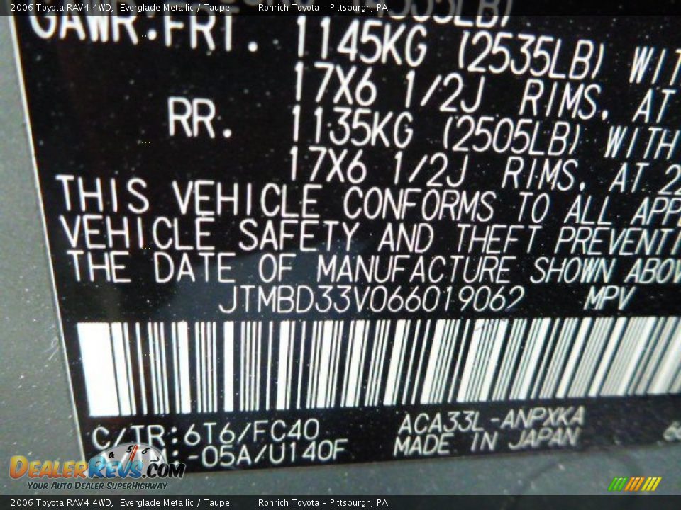 2006 Toyota RAV4 4WD Everglade Metallic / Taupe Photo #25