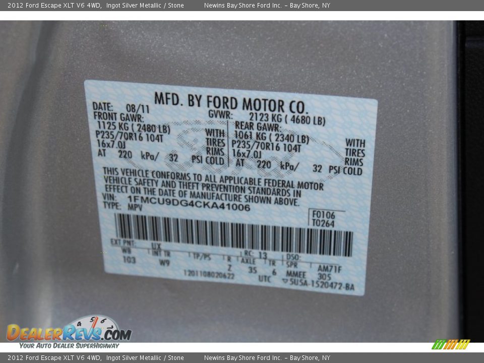 2012 Ford Escape XLT V6 4WD Ingot Silver Metallic / Stone Photo #20