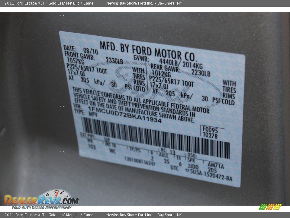 2011 Ford Escape XLT Gold Leaf Metallic / Camel Photo #18