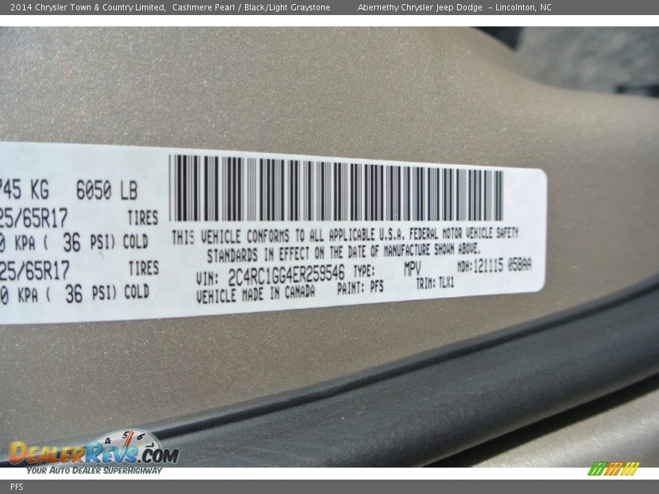 Chrysler Color Code PFS Cashmere Pearl