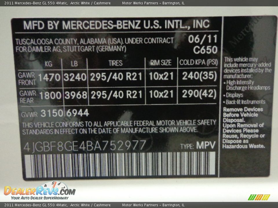 2011 Mercedes-Benz GL 550 4Matic Arctic White / Cashmere Photo #20