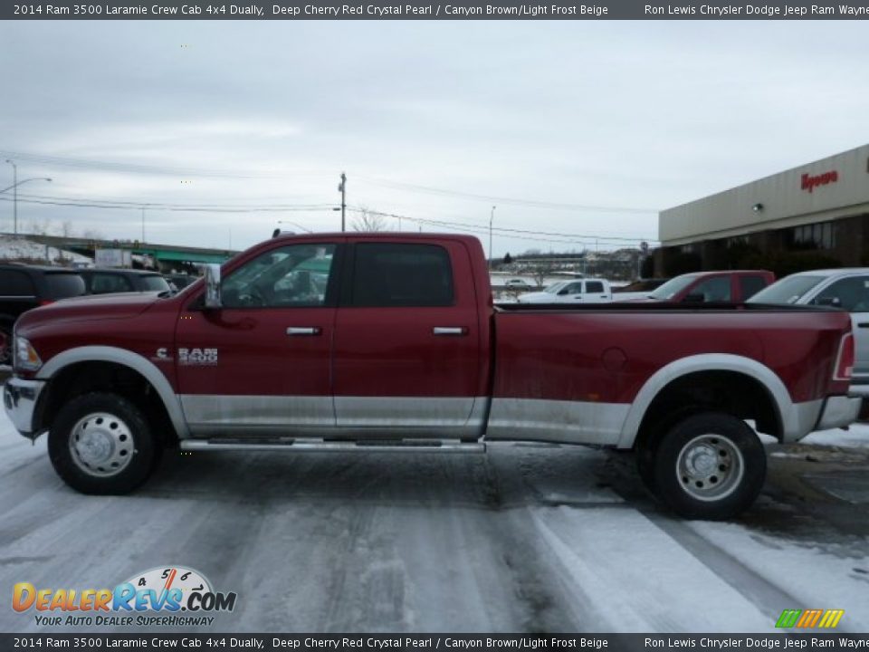 2014 Ram 3500 Laramie Crew Cab 4x4 Dually Deep Cherry Red Crystal Pearl / Canyon Brown/Light Frost Beige Photo #2