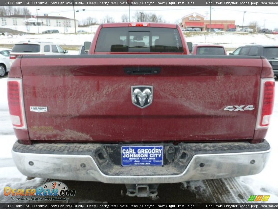2014 Ram 3500 Laramie Crew Cab 4x4 Dually Deep Cherry Red Crystal Pearl / Canyon Brown/Light Frost Beige Photo #4