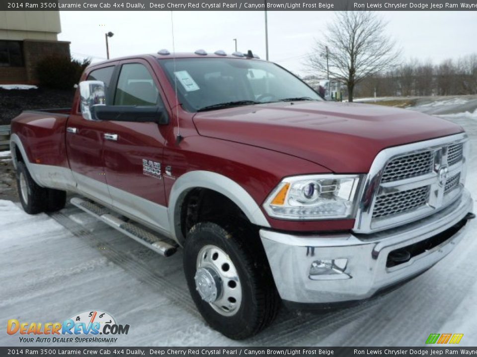 2014 Ram 3500 Laramie Crew Cab 4x4 Dually Deep Cherry Red Crystal Pearl / Canyon Brown/Light Frost Beige Photo #8