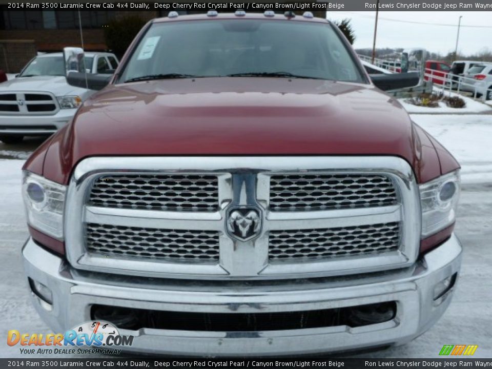 2014 Ram 3500 Laramie Crew Cab 4x4 Dually Deep Cherry Red Crystal Pearl / Canyon Brown/Light Frost Beige Photo #9