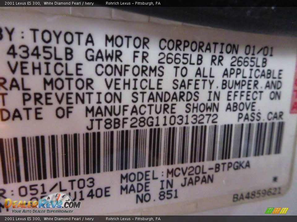 2001 Lexus ES 300 White Diamond Pearl / Ivory Photo #25