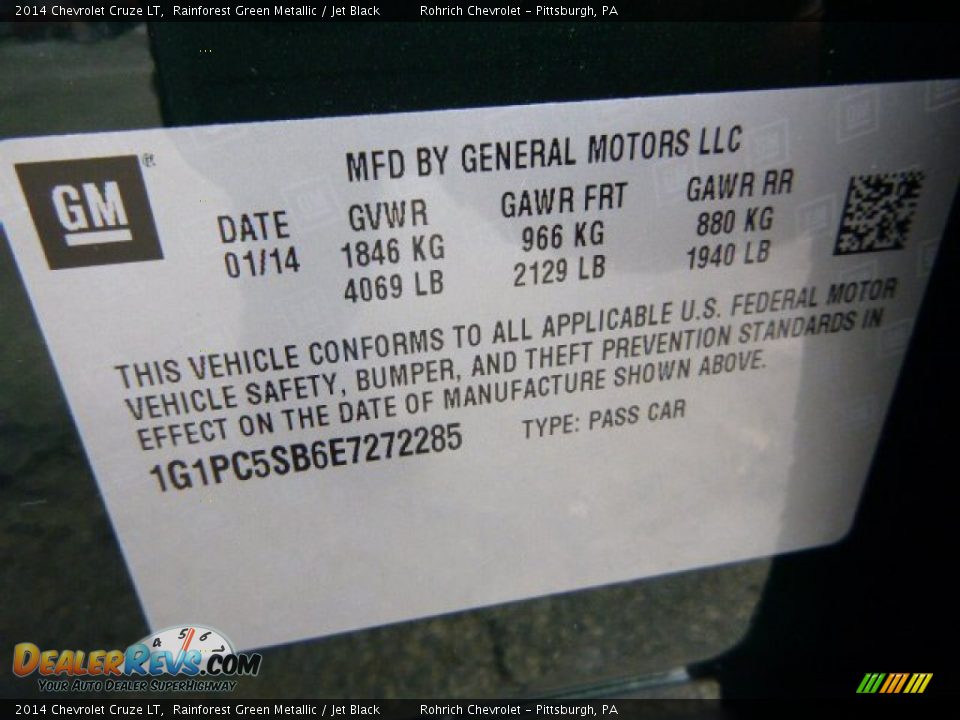 2014 Chevrolet Cruze LT Rainforest Green Metallic / Jet Black Photo #19