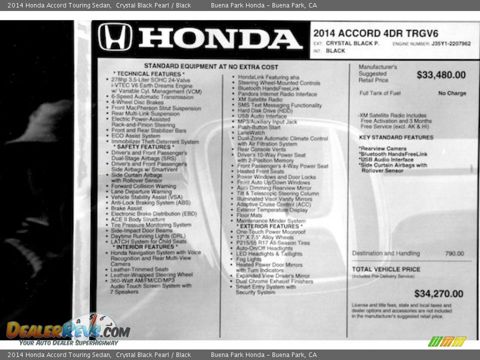 2014 Honda Accord Touring Sedan Crystal Black Pearl / Black Photo #24