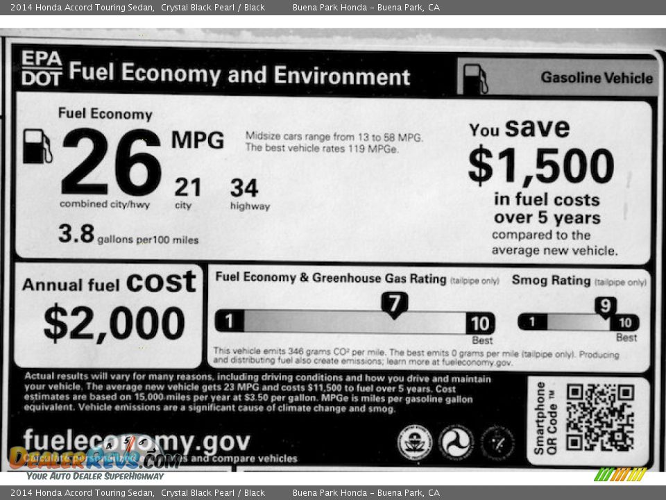 2014 Honda Accord Touring Sedan Crystal Black Pearl / Black Photo #25