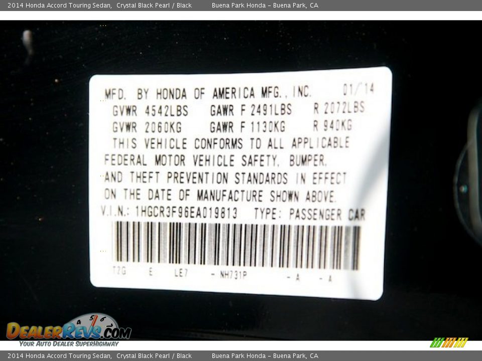 2014 Honda Accord Touring Sedan Crystal Black Pearl / Black Photo #26