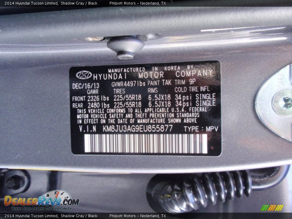 2014 Hyundai Tucson Limited Shadow Gray / Black Photo #36
