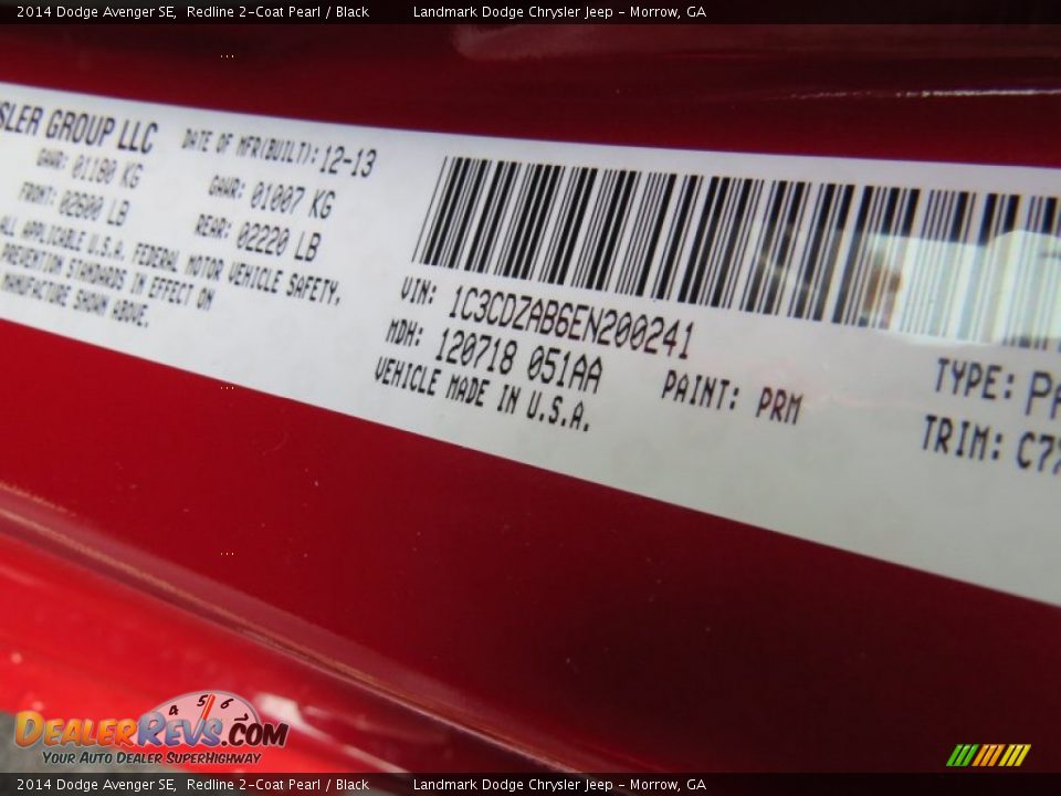 2014 Dodge Avenger SE Redline 2-Coat Pearl / Black Photo #10