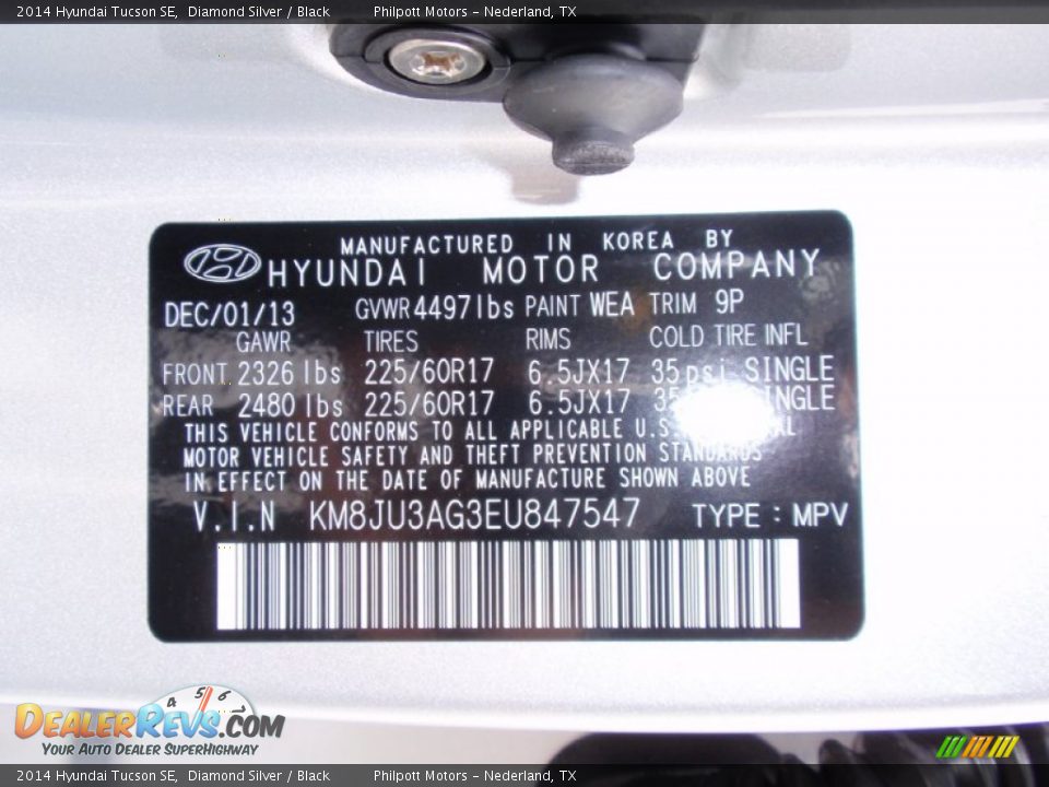 2014 Hyundai Tucson SE Diamond Silver / Black Photo #34