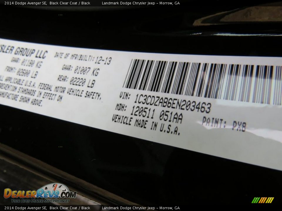 2014 Dodge Avenger SE Black Clear Coat / Black Photo #10