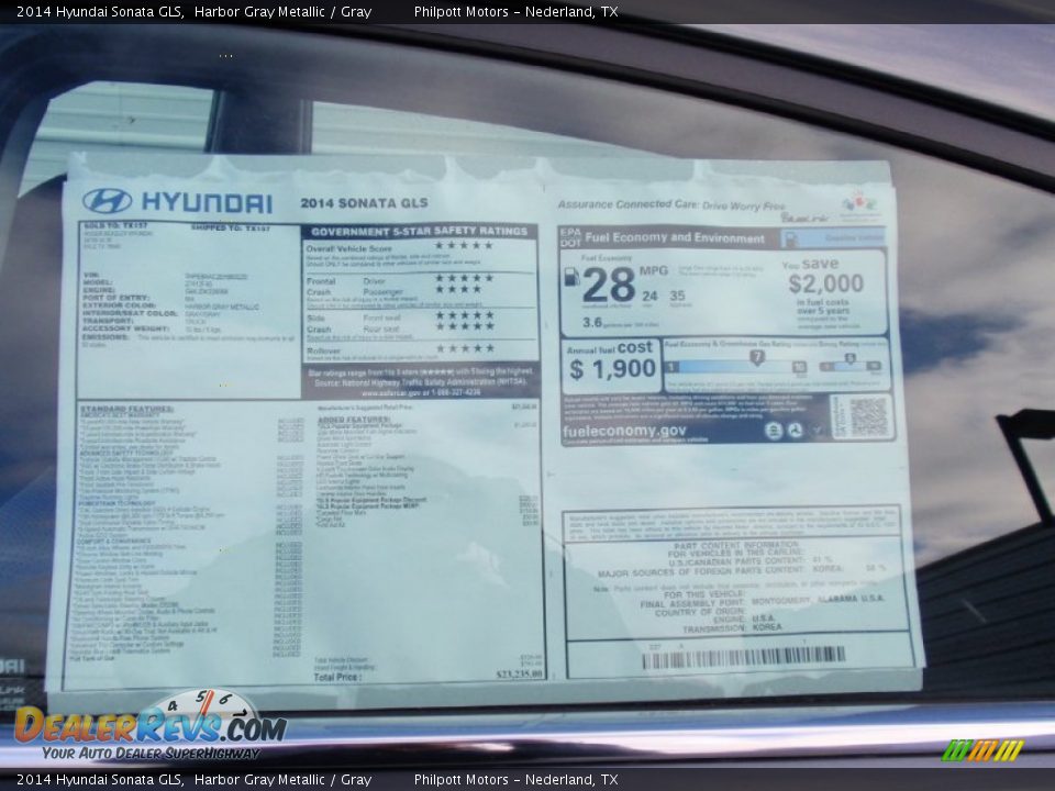 2014 Hyundai Sonata GLS Harbor Gray Metallic / Gray Photo #33