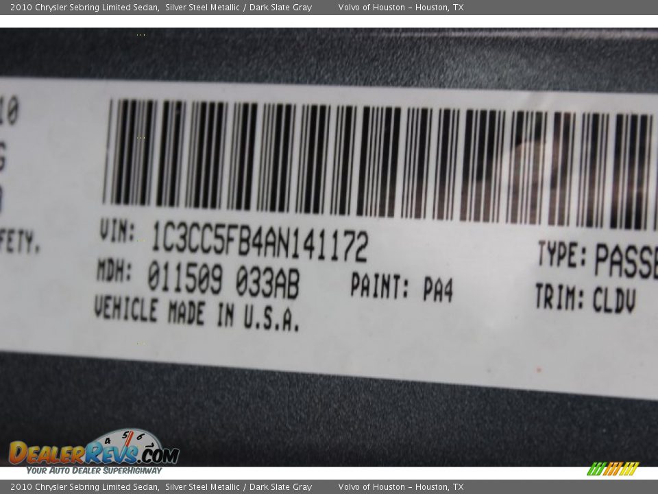 2010 Chrysler Sebring Limited Sedan Silver Steel Metallic / Dark Slate Gray Photo #26