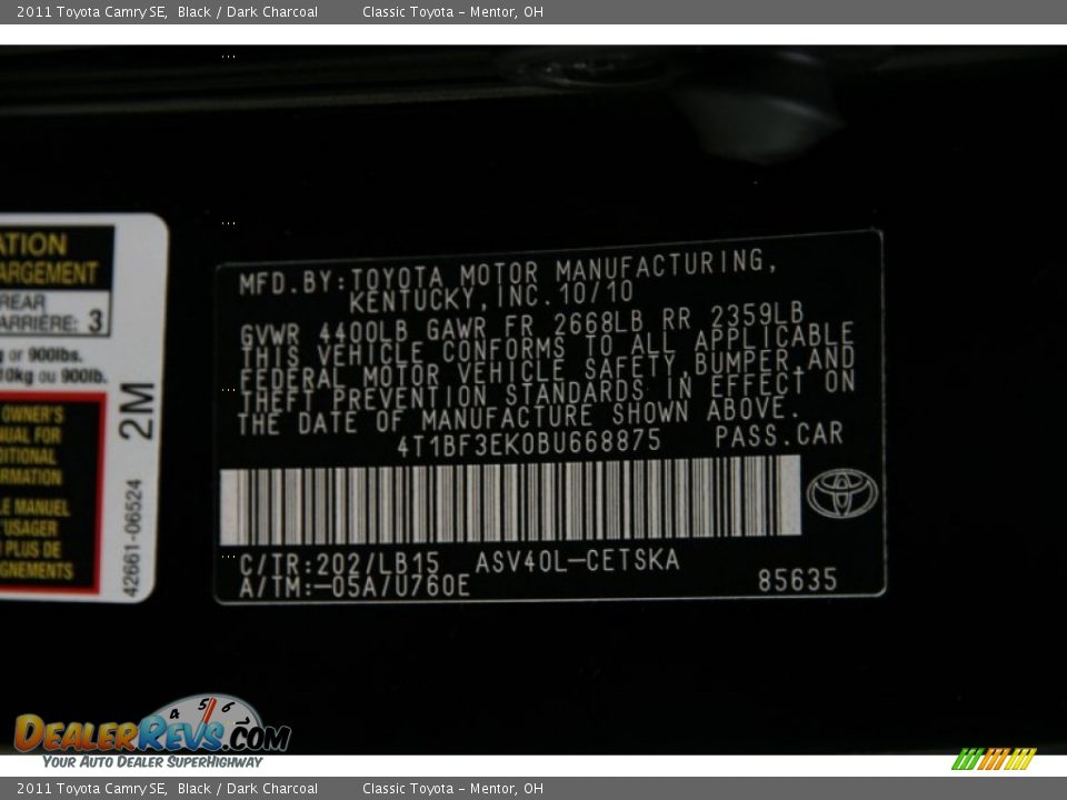 2011 Toyota Camry SE Black / Dark Charcoal Photo #19