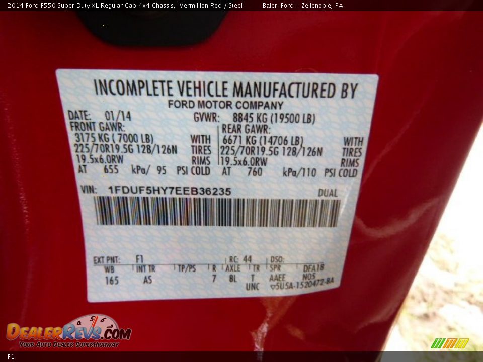 Ford Color Code F1 Vermillion Red