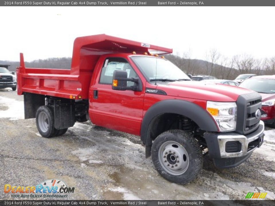 Front 3/4 View of 2014 Ford F550 Super Duty XL Regular Cab 4x4 Dump Truck Photo #2