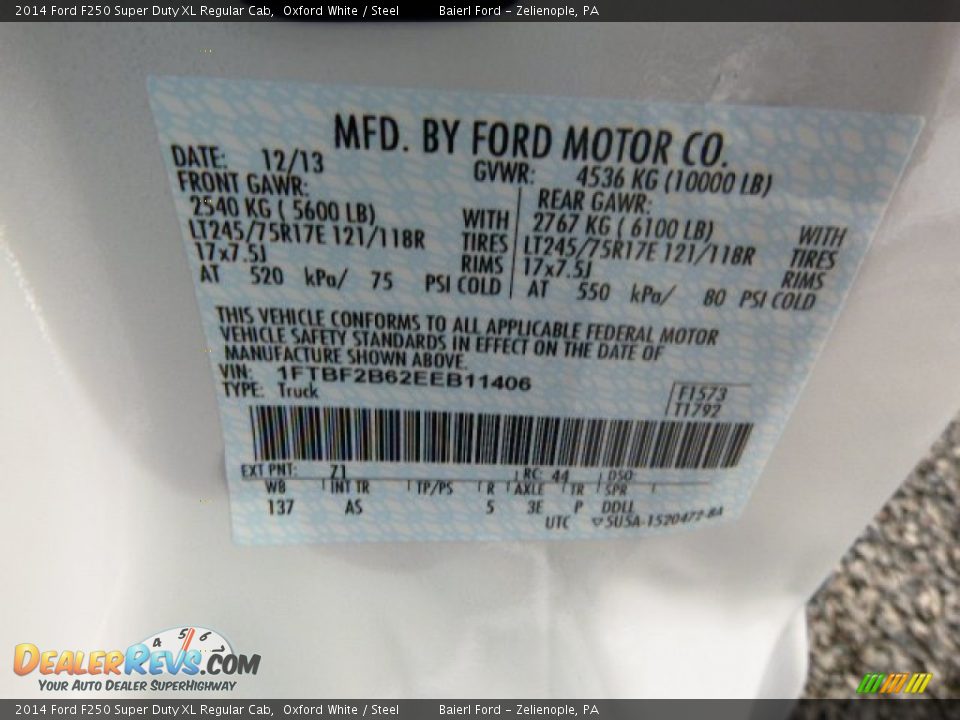 2014 Ford F250 Super Duty XL Regular Cab Oxford White / Steel Photo #20