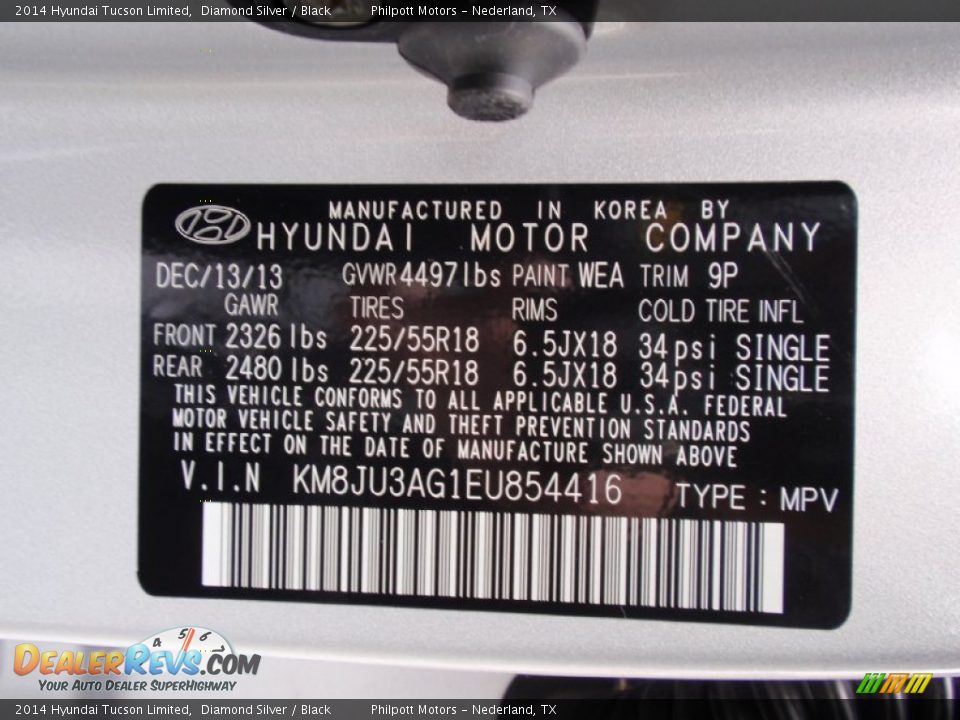 2014 Hyundai Tucson Limited Diamond Silver / Black Photo #36