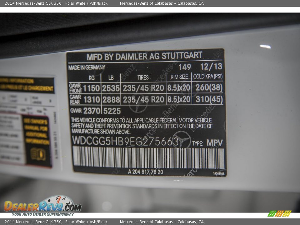 2014 Mercedes-Benz GLK 350 Polar White / Ash/Black Photo #7
