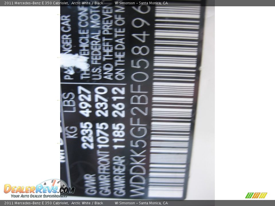 2011 Mercedes-Benz E 350 Cabriolet Arctic White / Black Photo #25