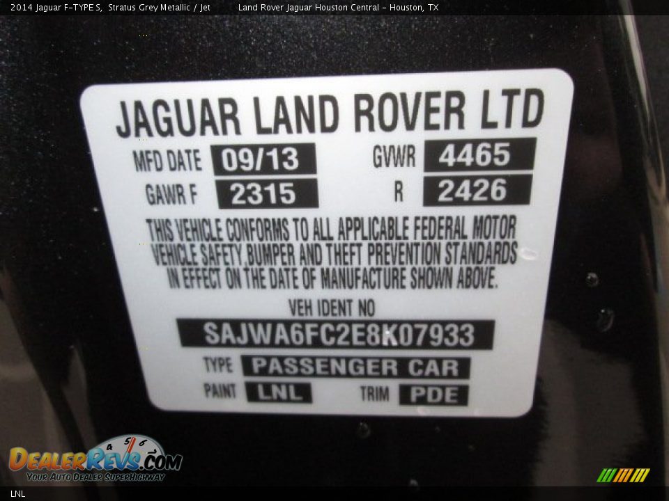 Jaguar Color Code LNL Stratus Grey Metallic