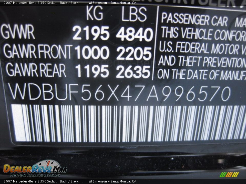 2007 Mercedes-Benz E 350 Sedan Black / Black Photo #25