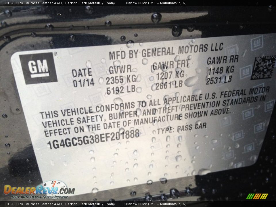 2014 Buick LaCrosse Leather AWD Carbon Black Metallic / Ebony Photo #9