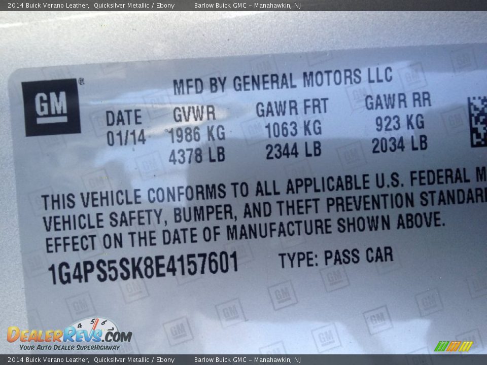 2014 Buick Verano Leather Quicksilver Metallic / Ebony Photo #9