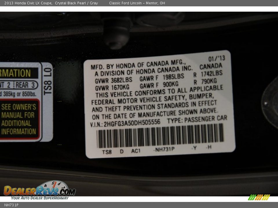 Honda Color Code NH731P Crystal Black Pearl