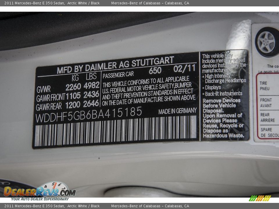 2011 Mercedes-Benz E 350 Sedan Arctic White / Black Photo #19