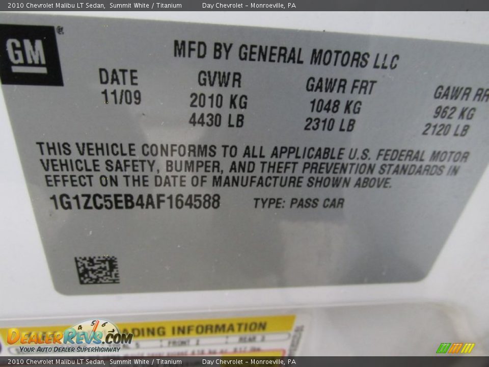 2010 Chevrolet Malibu LT Sedan Summit White / Titanium Photo #19