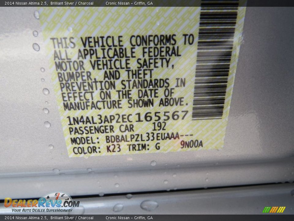 2014 Nissan Altima 2.5 Brilliant Silver / Charcoal Photo #15