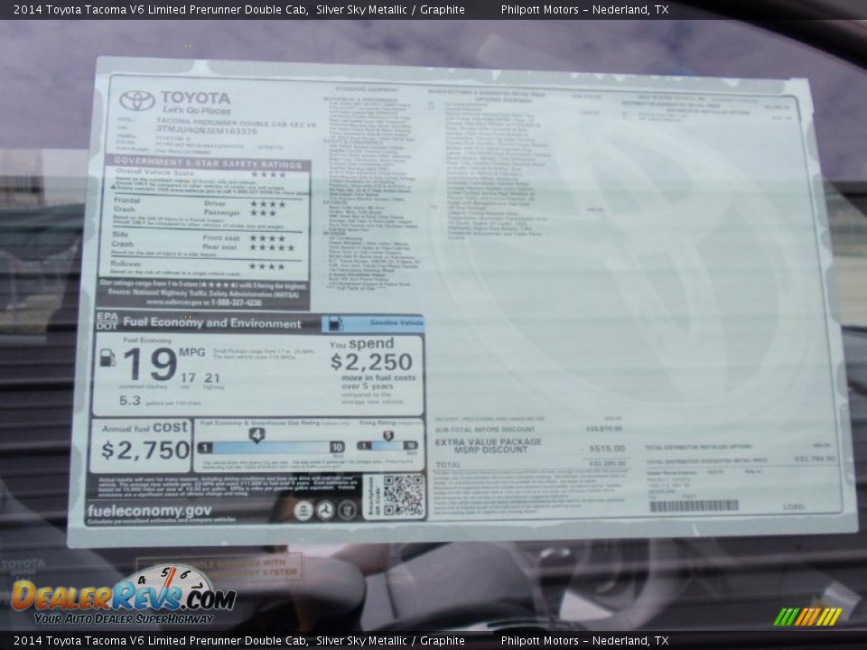 2014 Toyota Tacoma V6 Limited Prerunner Double Cab Window Sticker Photo #36